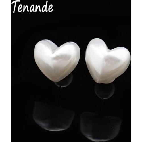 Tenande New Fashion Small Ball Hearts Earrings Double Sides Simulated Pearl Stud Earrings for Women Hot Sale Valentines Day