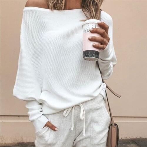 Tee Shirt Femme Autumn Sexy Off The Shoulder Long Sleeve Tops For Women T-Shirt Casual One Shoulder Rib Tops