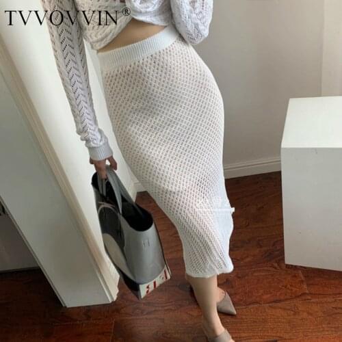 TVVOVVIN New French Mesh Crochet Hollow Sexy Perspective Split High Waist Elegant Long Womens Lace Skirt 5KVR