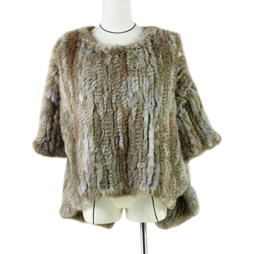 Harppihop autumn and winter female fur cape O-neck knitted rabbit fur shawl fur cloak outerwear rabbit fur poncho