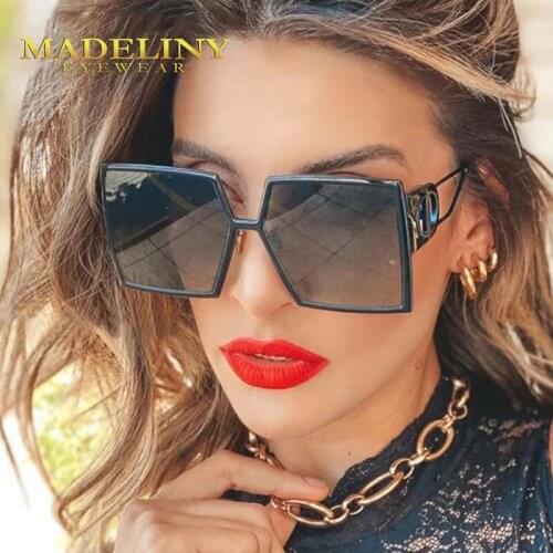 MADELINY Square Sunglasses Women Brand Designer Retro Sun Glasses For Female Oversized Black Shades Oculos UV400 MA388
