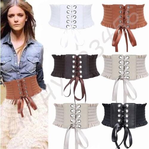 Women Ladies Soft PU Leather Wrap Around Tie Corset Cinch Waist Wide Dress Belt