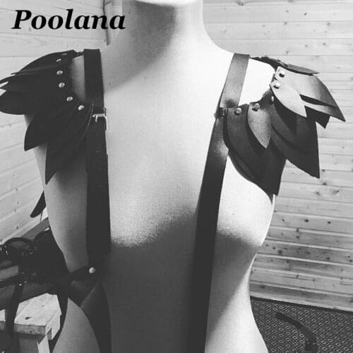 100% Handmade Punk Real Leather Women Harness Leave Leaves Top Bra Belt Shoulder Suspender Dancing Cosplay Accessoriess Straps