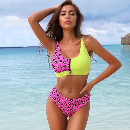 Cikini 2021 WomenS Sexy Bikini Fashion Solid Color Printing Zipper Split Push Up Swimsuit Swimming Summer Beach Brazil