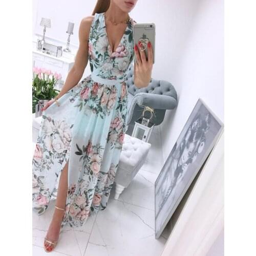 Female Sweet Sexy Sleeveless V-neck Chiffon dresses printed 2021 Womens Summer Bohemian Irregular Dress Lady Y2k