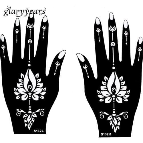 1 Pair Indian Henna Tattoo Stencil Flowers Pattern Design DIY Colored Henna Tattoo Stencil for Women Body Hands Art One-off S132