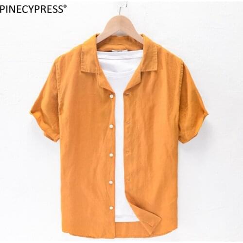 100% Linen Cool Breathable Anti-static Anti-radiation Quality Man Shirt Summer Beach Male Solid Casual Short Sleeve Men Shirts