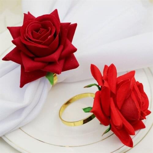 12Pcs/Lot Metal Romantic Rose Napkin Rings Alloy Napkin Buckle Holder for Wedding Receptions Gifts Party Banquet Decoration