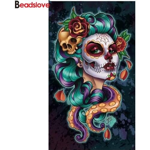 3d diamond painting octopus skull women full drill square round diamond embroidery cross stitch Halloween portrait wall stickers