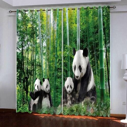 Animals in the bamboo forest Window 3D Curtain For Bedroom Living room Office Hotel Home Decorative Wall Custom Size