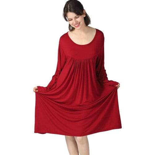 3XL-7XL Womens Nightshirt Loose Night Dress Modal Cotton Home Clothes Spring Autumn Long Sleeve Sleepwear Nightgowns 100Kg Wear