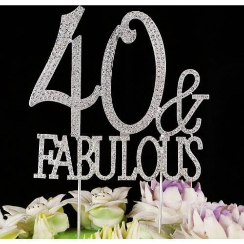 40 & Fabulous Birthday Cake Topper - Rhinestone Monogram Number 40 Rhinestone Cake Topper for Your Birthday Party