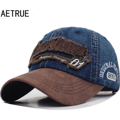 AETRUE Washed Jeans Men Baseball Cap Snapback Hats Caps For Women Man Falt Bone Denim Gorras Casquette Male Dad Baseball Hat Cap