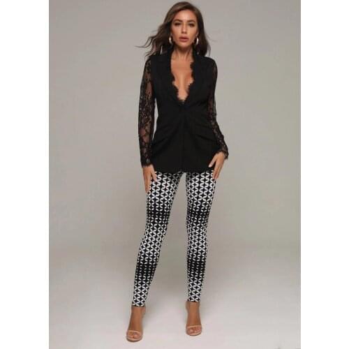 Black Jumpsuit Elegant two-piece sexy women 2020 sexy long sleeve Rompers bodycon bandage Jumpsuits Wholesale