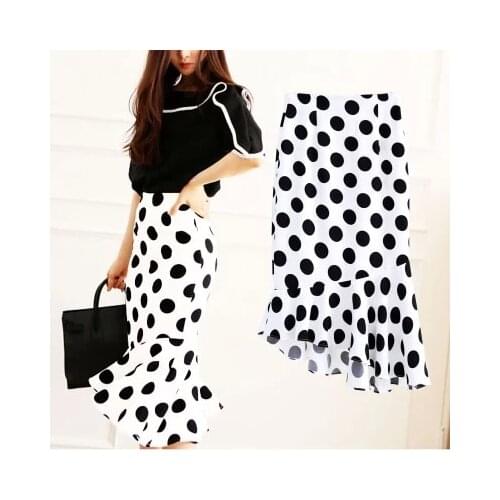Customize Summer Fashion Women Casual Plus Size XXS-8XL High Waist Slim Fit Polka Dot Print Mermaid Fishtail Midi Skirts Saias