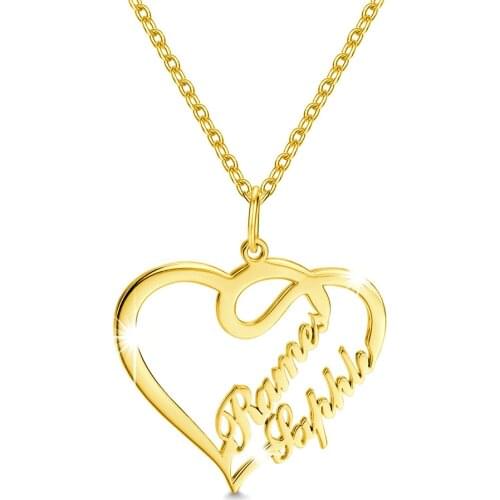 Customized Personalized 2 Names Love Heart Pendant Necklace for Girlfriend Gifts for Heart Necklaces Stainless Steel Nameplate