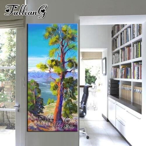 FULLCANG Abstract landscape tree large 5d diy diamond painting full mosaic square round embroidery rhinestone picture FC2290