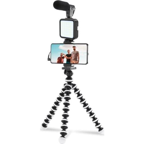 Smartphone & Camera Vlogging Studio Kits Video Shooting Photography Suit with Microphone LED Fill Light Mini Tripod