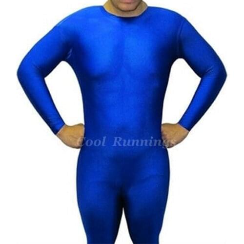 Round Neck Blue Adult Kid Size Unisex Spandex Bright 2nd Skin Zentai Costumes Bodysuit Unitard leotard No Hood & Hands
