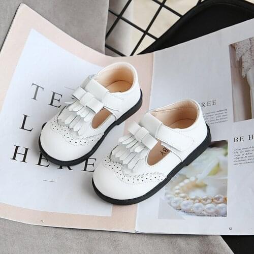 Kids Toddler Baby Girls White Brown T Strap Leather Shoes For Little Girls School England Princess Single Dress Shoes New Autumn
