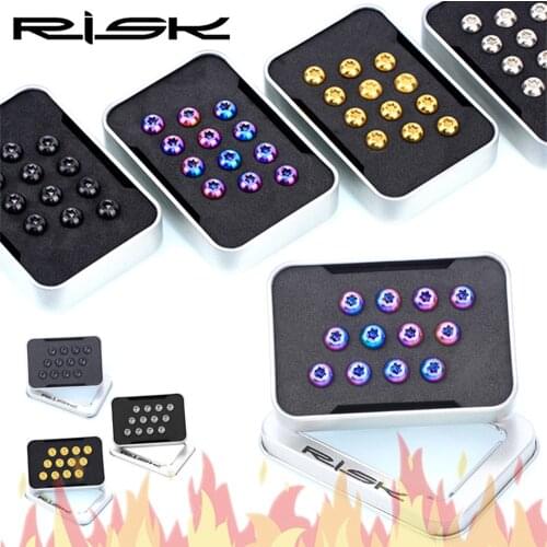 RISK 12PCS M5*10MM Bike Disc Brake Rotor Fixing Bolts TC4 Titanium Bicycle MTB Bike Ultralight Brake Screw Cycling Accessories