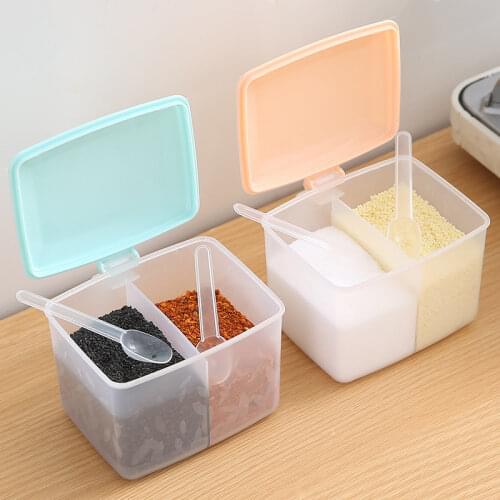 Kitchen Organizer Color Condiment Storage Containers 2/4Grid Storage Salt Shaker Jars With Lid Food Storage Canister Set Kitchen