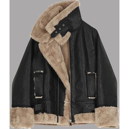 Rosetic Thick Faux Fur Coat Winter Motorcycle Jacket Women Vintage Punk Plush Jackets Warm Gothic Black Outwear Casual Coats