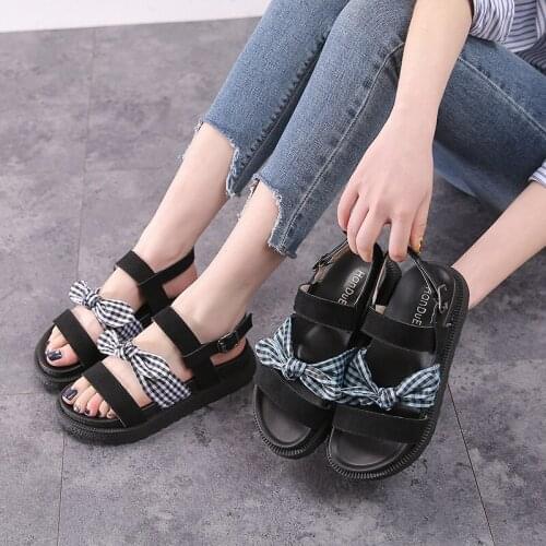 Summer Beach Type Wild Butterfly Thick Bottom Girl Sandals Flat Bottom Comfortable Rome Shoes Big Size Women Shoes Bowknot