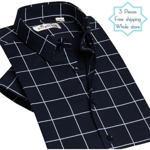 DEEPOCEAN Mens Plaid Short Sleeve Shirt Stretch Cotton Slim-fit Korean Business Casual Thin and Thin