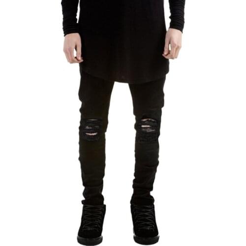 High Street Distressed Mens Pants Jeans Hip Hop Rock Streetwear Black White Ripped Jeans Men Stretch Skinny Denim Trousers