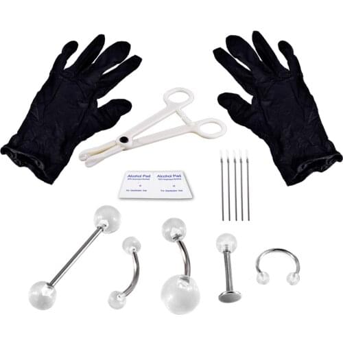 New Ear Belly Navel Nipple Eyebrow Lip Nose Ring Tongue Needles Body Piercing Kit Jewelry Charm Body Piercing set Tool Kit