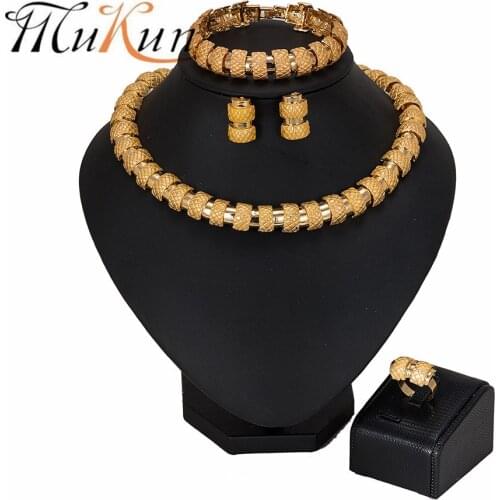MUKUN Dubai Gold Color Saudi Jewelry Sets Nigerian Wedding African Beads Jewelry Set Wholesale Bracelet Earring Ring Jewelry Set