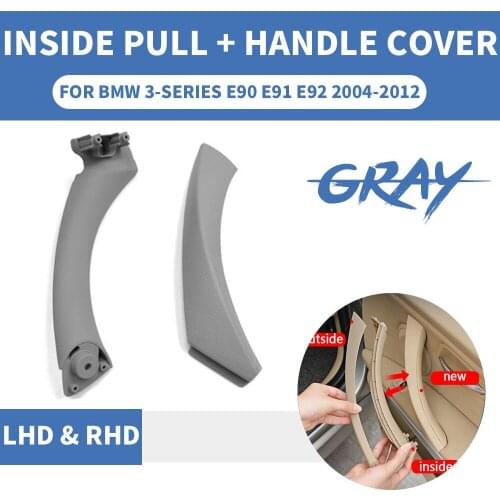 2PCS LHD Left Gray Car Inner Inside Outside Handle Interior Door Panel Pull Trim Cover For BMW 3 series E90 E91 E92 316 318 320
