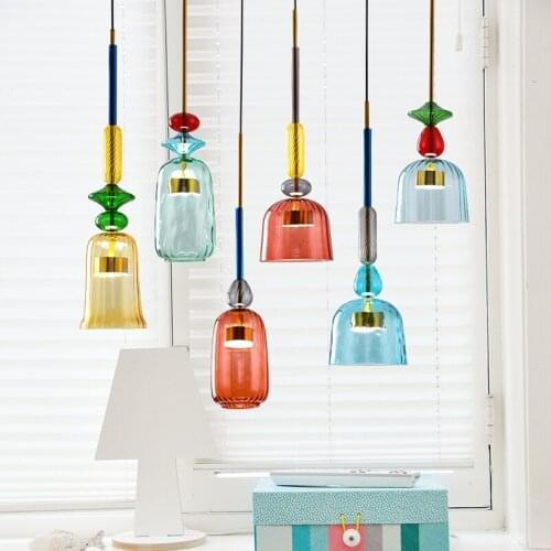 Nordic Design Colorful LED Pendant Lighting for Living Room Bedroom Lights Indoor Glass Kitchen Lamp Cafe Loft Hanging Lamps