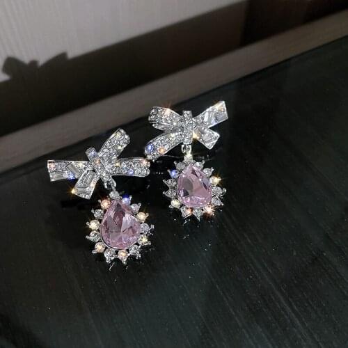 2021 New Fashion Lovely Bowknot Senior Dangle Earrings Contracted Temperament Fine Crystal Sweet Women Earrings Fresh Joker