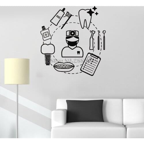 New Dental Care Dentist Wall Sticker Decal Art Vinyl Teeth Tools Mural Home Decor Art Wall Tattoo Modern Bathrooom Decals LC300