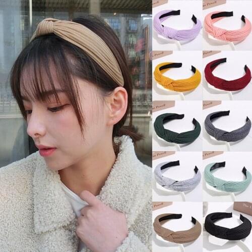 Korean Fashion Solid Color Women Headbands Autumn Winter Wide Cross Knotted Elastic Hair Hoop Girls Elegant Female Headwear