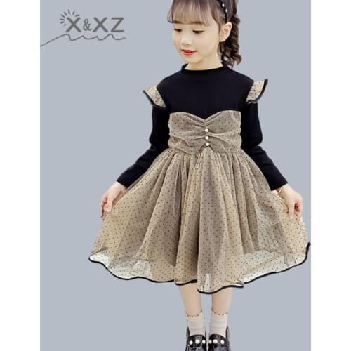 Girls' dresses 2020 autumn new big childrens dress net red foreign princess dress girls polka dot net gauze dress XXZ061