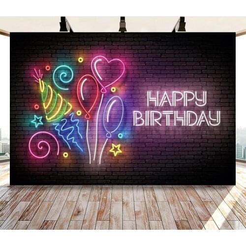 Retro Red Brick Wall Lights Balloon Happy Birthday Photo Background Kids Adult Portrait Art Photo Photography Backdrops