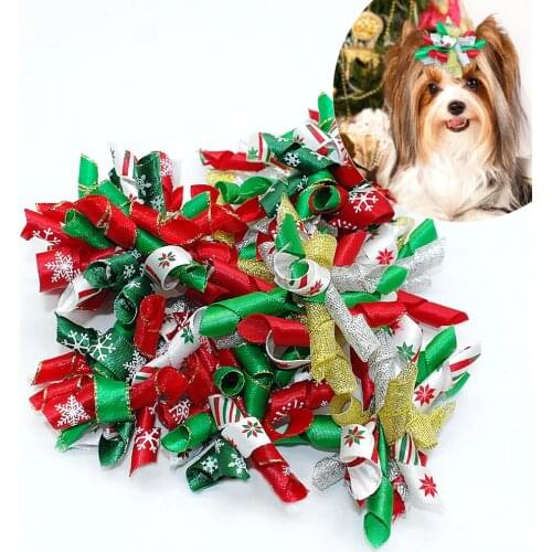 Christmas Dog Bows Pet Dogs Hair Bows Rubber Band Hair Clips Cat Puppy Grooming Bow Dog Accessories 10pcs/lot