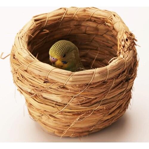 Handwoven Bird Nest Parrot Hatching Breeding Grass Cave Garden Decorative Weaved Hanging Parrot Nest Houses Pet Bedroom
