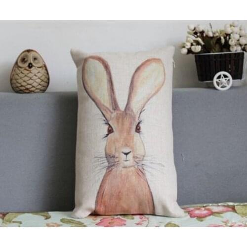 50x30cm Throw Pillows Cute Rabbit Cushion Cover Linen Decorative Lumbar Pillow Case Animal Rectangle Sofa Car Seat Pillows