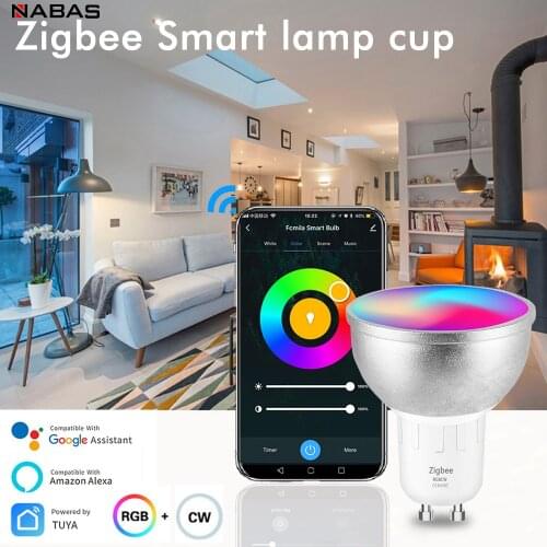 NABAS Tuya Zigbee Smart GU10 LED Light Bulb Lamp RGB+Cold White Dimmable Work with Smart Life Alexa Home Assistant Automation