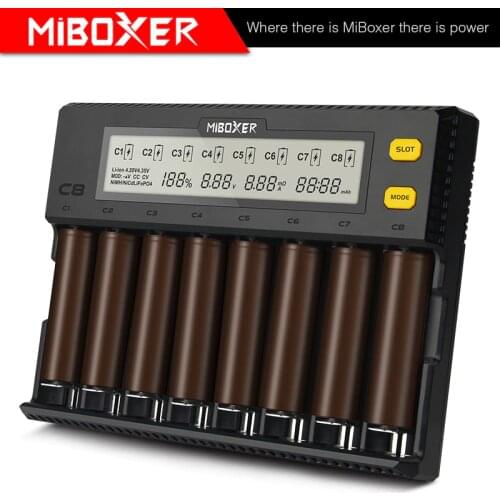 Miboxer c8 Intelligent Charger 8 Slots Total 4A Output Smart Charger for IMR18650 16340 10440 AA AAA 14500 26650 and USB Device