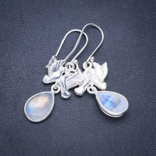 Natural Rainbow Moonstone Handmade Unique 925 Sterling Silver Earrings 1.5" A0744