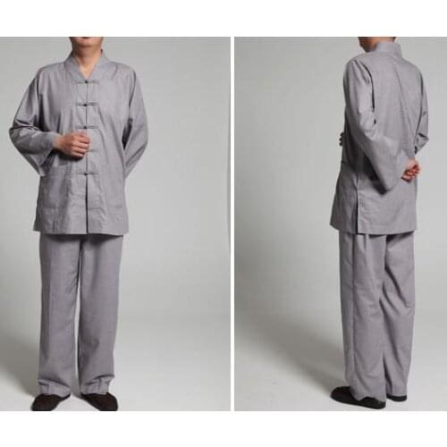 UNISEX cotton lay Buddhist suits meditation uniformsnun clothing sets martial artsHouseholder clothes gray