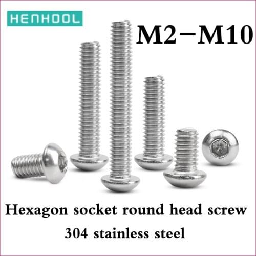 Socket head round head machine screw Hex Socket Button Head Allen Bolt Screw 304 Stainless series M2M2.5M3M4M5M6M8M10 ISO7380