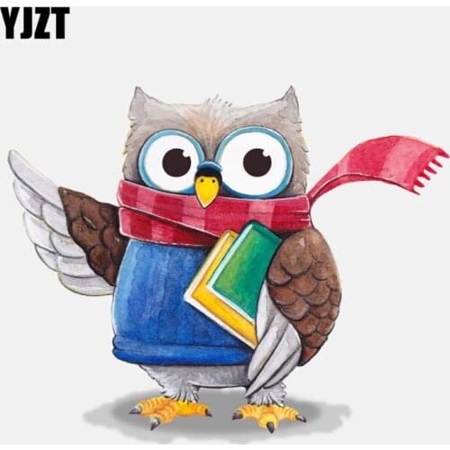 YJZT 15.5CM*12.7CM Teacher Owl Holding A Book PVC High Quality Car Sticker 11-01297