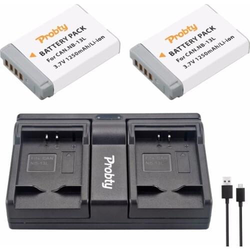 Probty 2pcs NB-13L NB 13L Battery + USB Duacl Charger For Canon G7X G9X G5X G7X Mark II G9X Mark II SX620 HS SX720 HS