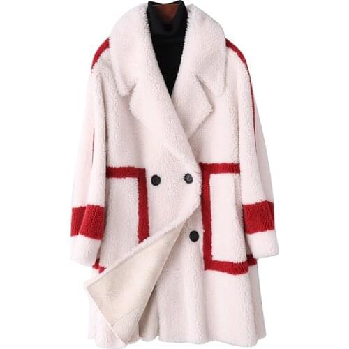 Real Wool Fur Coat Autumn Winter Women Fur Trench Outerwear Coats Overcoat VF7073
